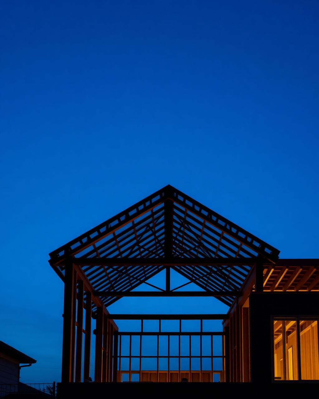Construction framing at dusk